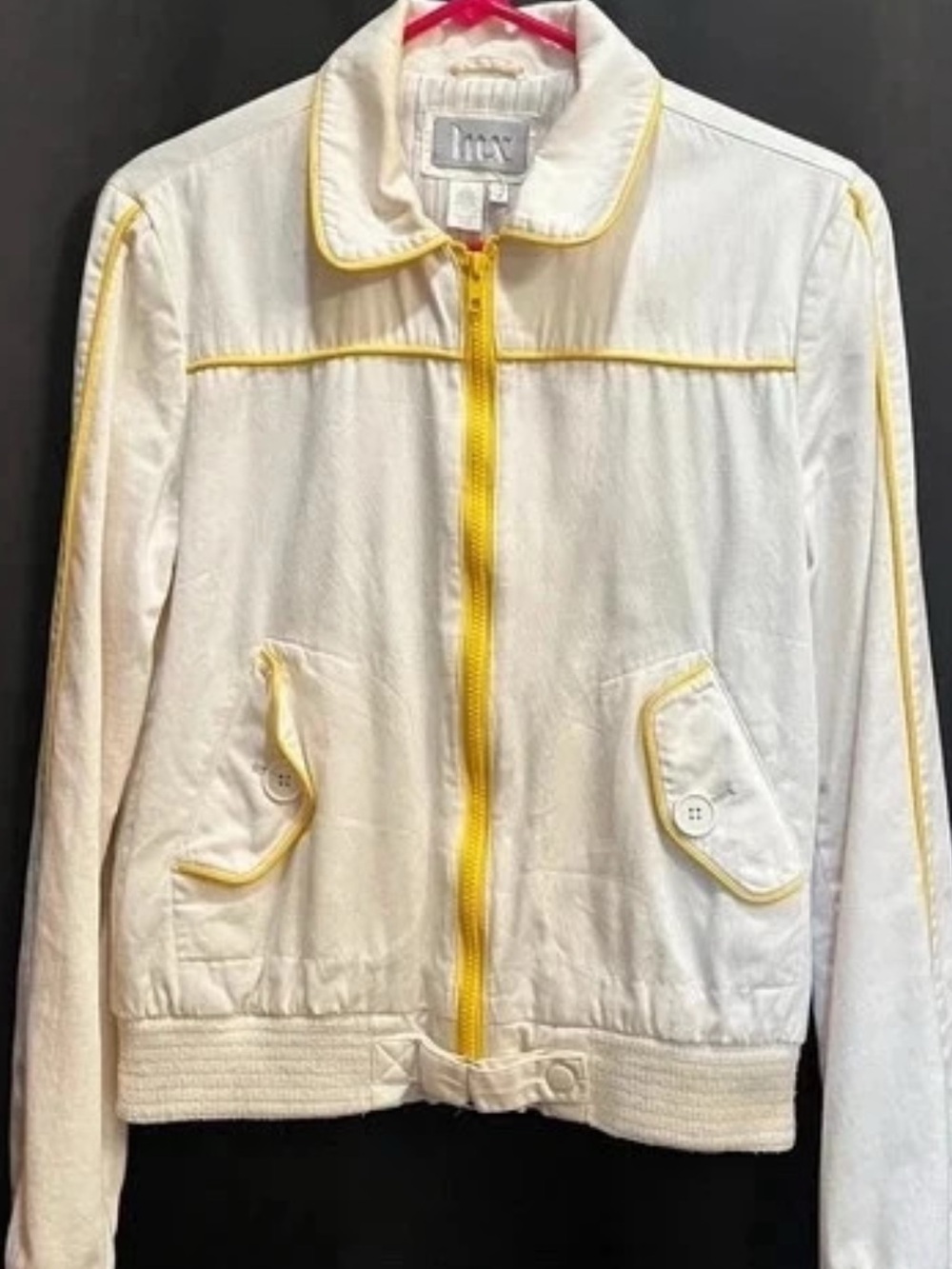 Vintage Lux Cream Bomber Jacket with Yellow Trim